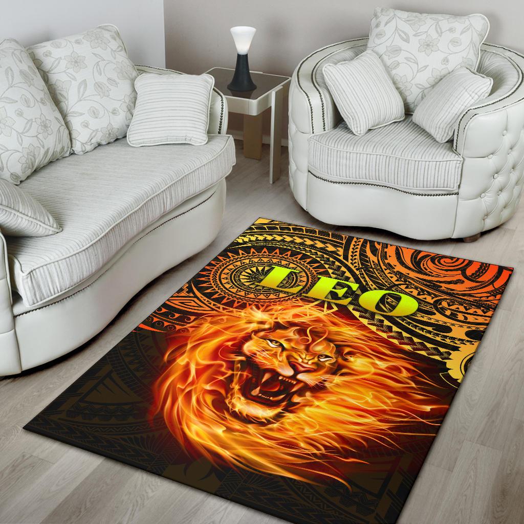 Sun In Leo Zodiac Area Rug Polynesian Tattoo Unique Vibes - Vibe Hoodie Shop