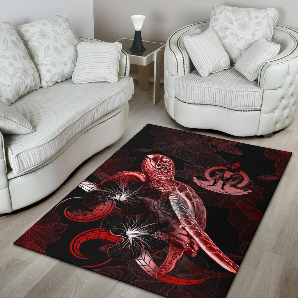 Vanuatu Polynesian Area Rugs - Turtle With Blooming Hibiscus Red - Vibe Hoodie Shop