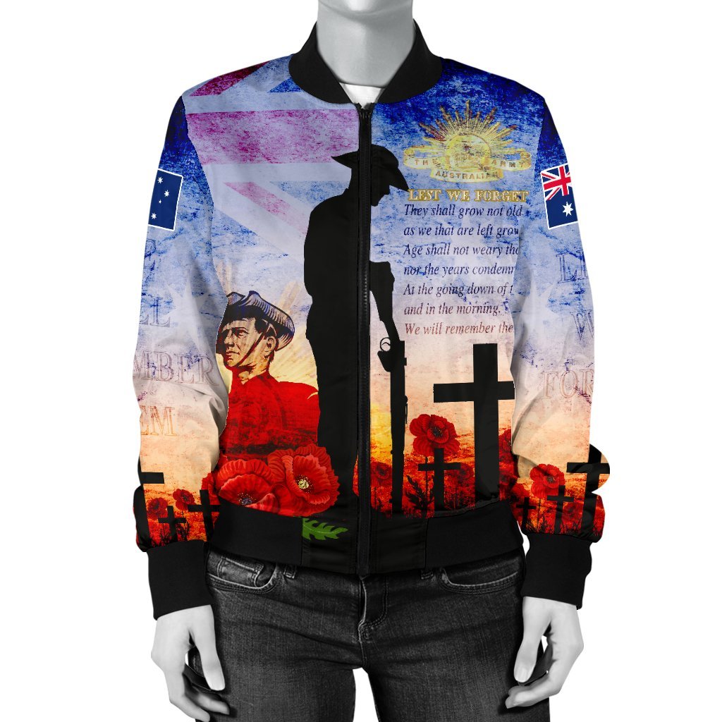 ANZAC Women's Bomber Jacket - ANZAC 2020 Lest We Forget The Australian Army - Vibe Hoodie Shop