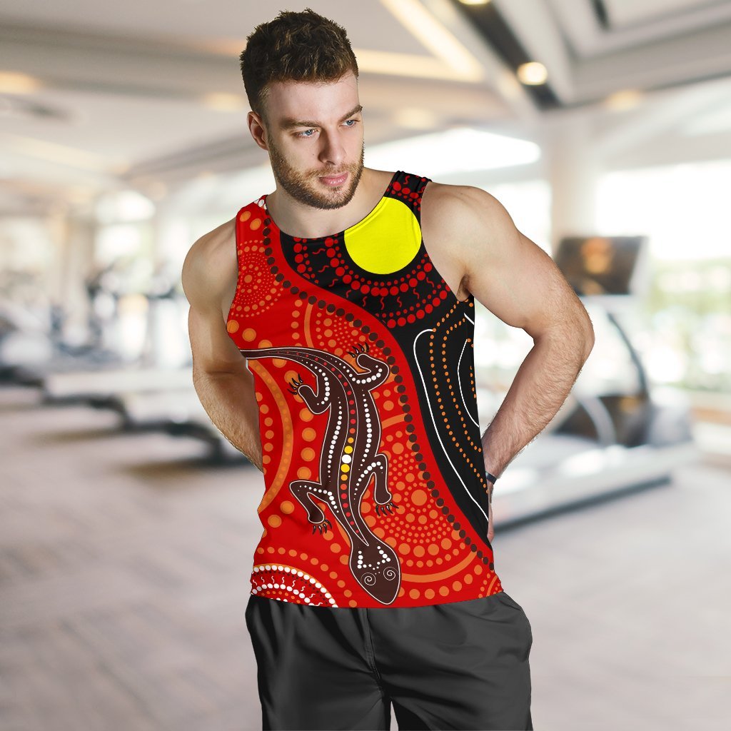 Aboriginal Men's Tank Top - Australia Lizard Dot Painting Art - Vibe Hoodie Shop