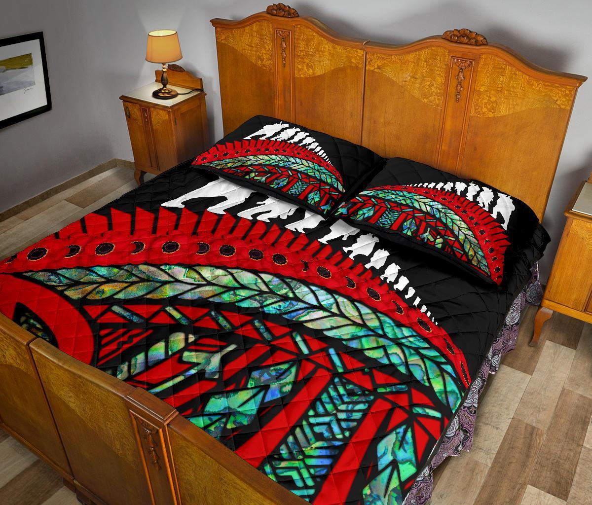 ANZAC New Zealand Quilt Bed Set, Poppies Lest We Forget Maori Soldiers Paua - Vibe Hoodie Shop