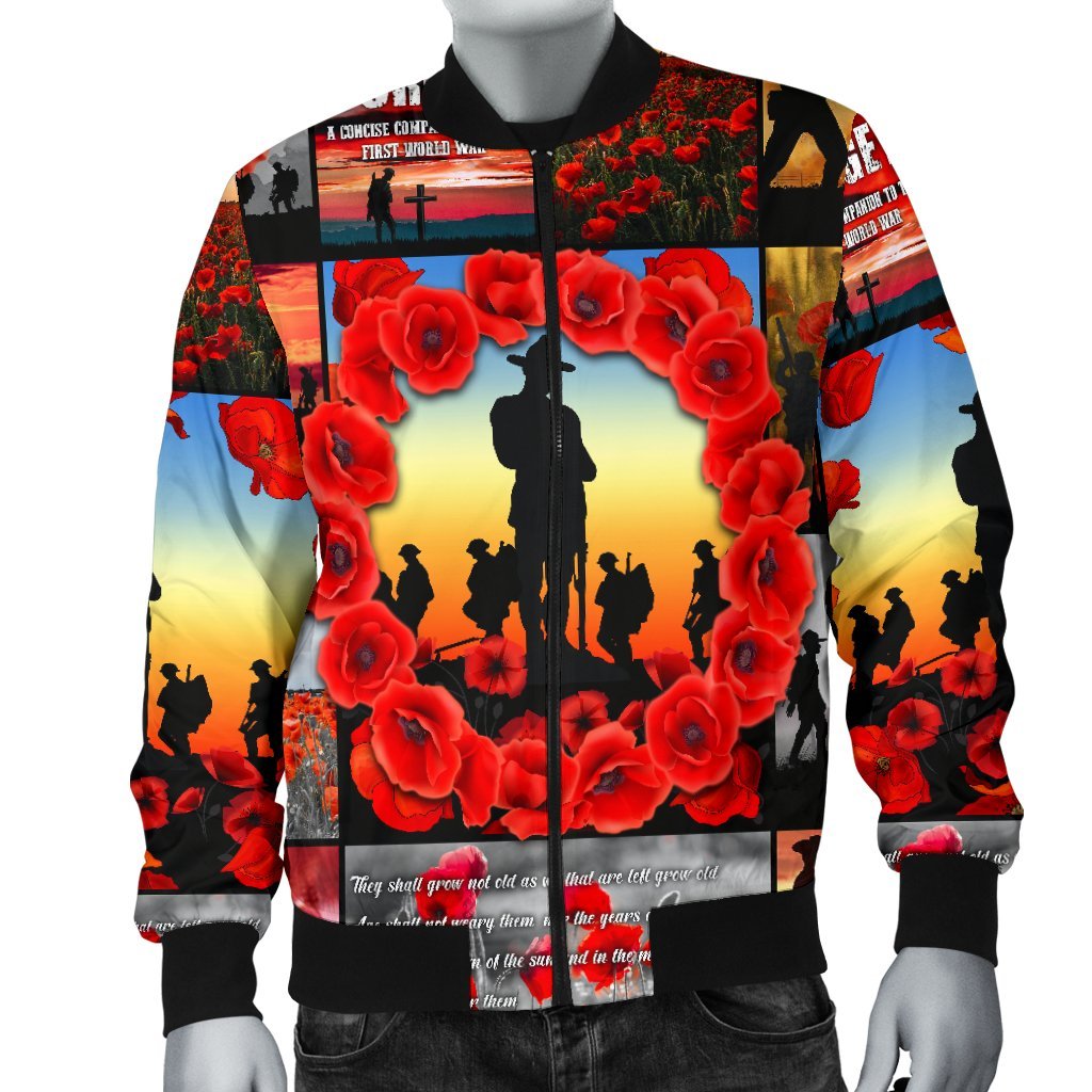 ANZAC Men's Bomber Jacket - Always Remember Australia's Soldiers - Vibe Hoodie Shop