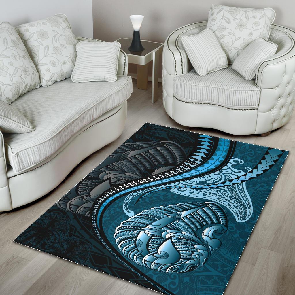 Fish Hook Area Rug Manta Polynesian Light Turquoise - Vibe Hoodie Shop