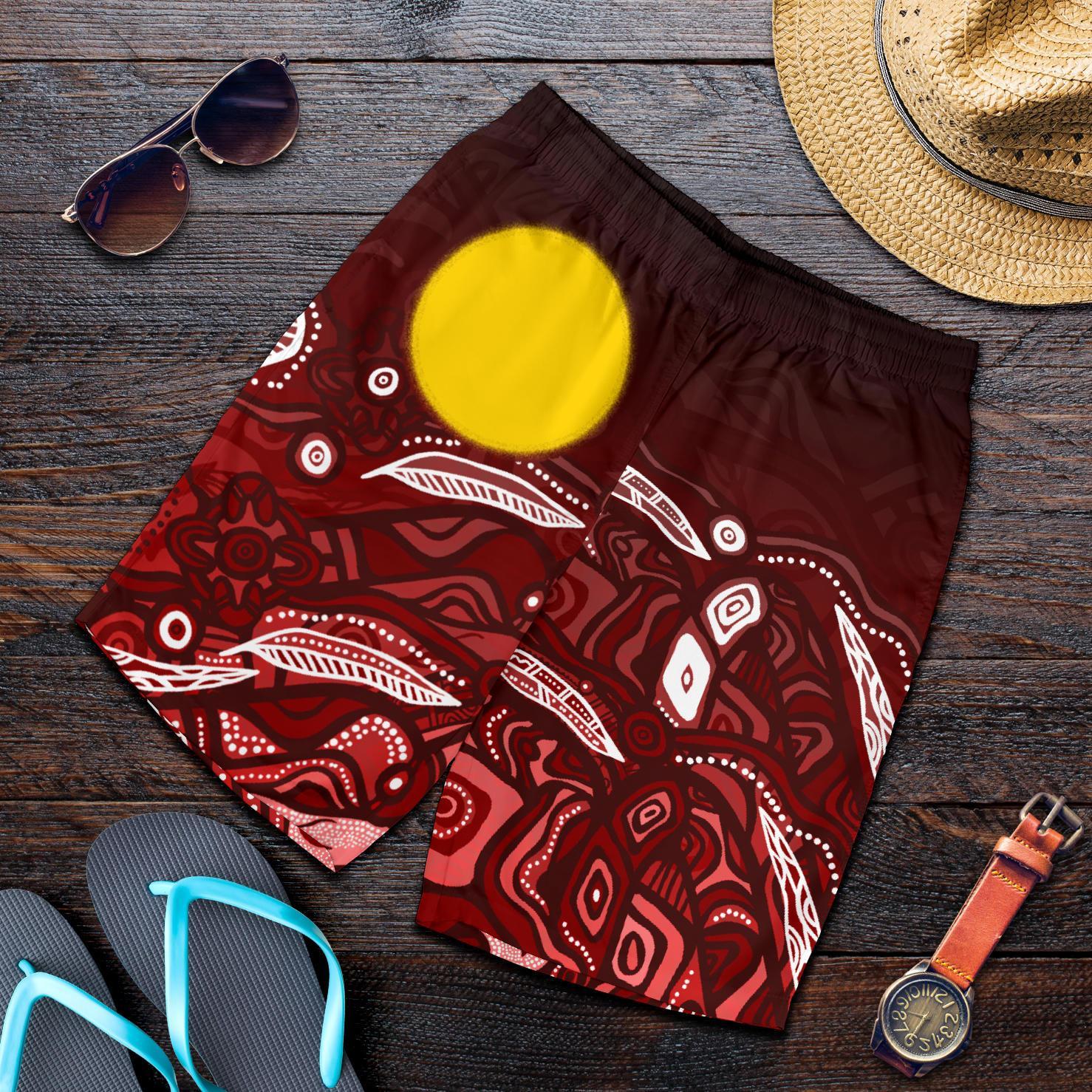 Custom text Aboriginal Men's Shorts - Red Landscape - Vibe Hoodie Shop