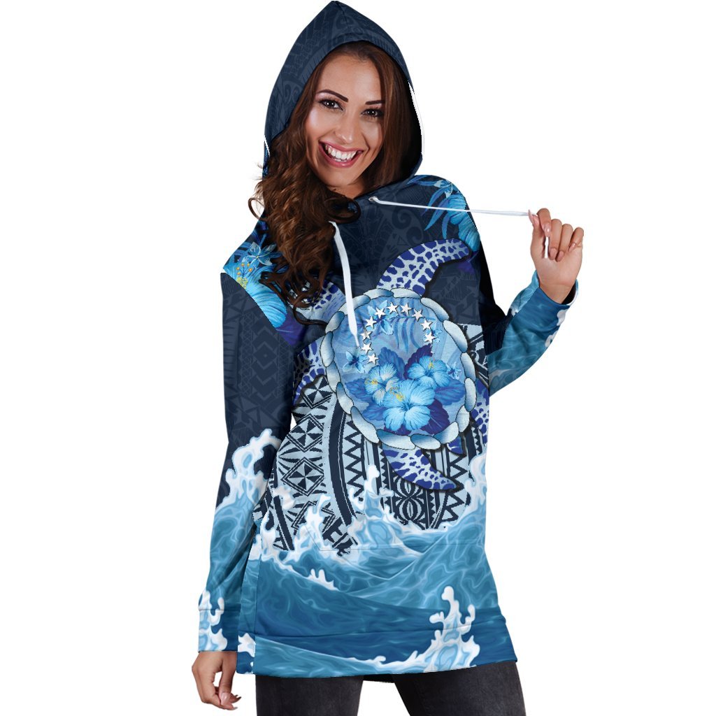 Cook Islands Polynesian Sea Turtle Hibiscus Hoodie Dress - Vibe Hoodie Shop