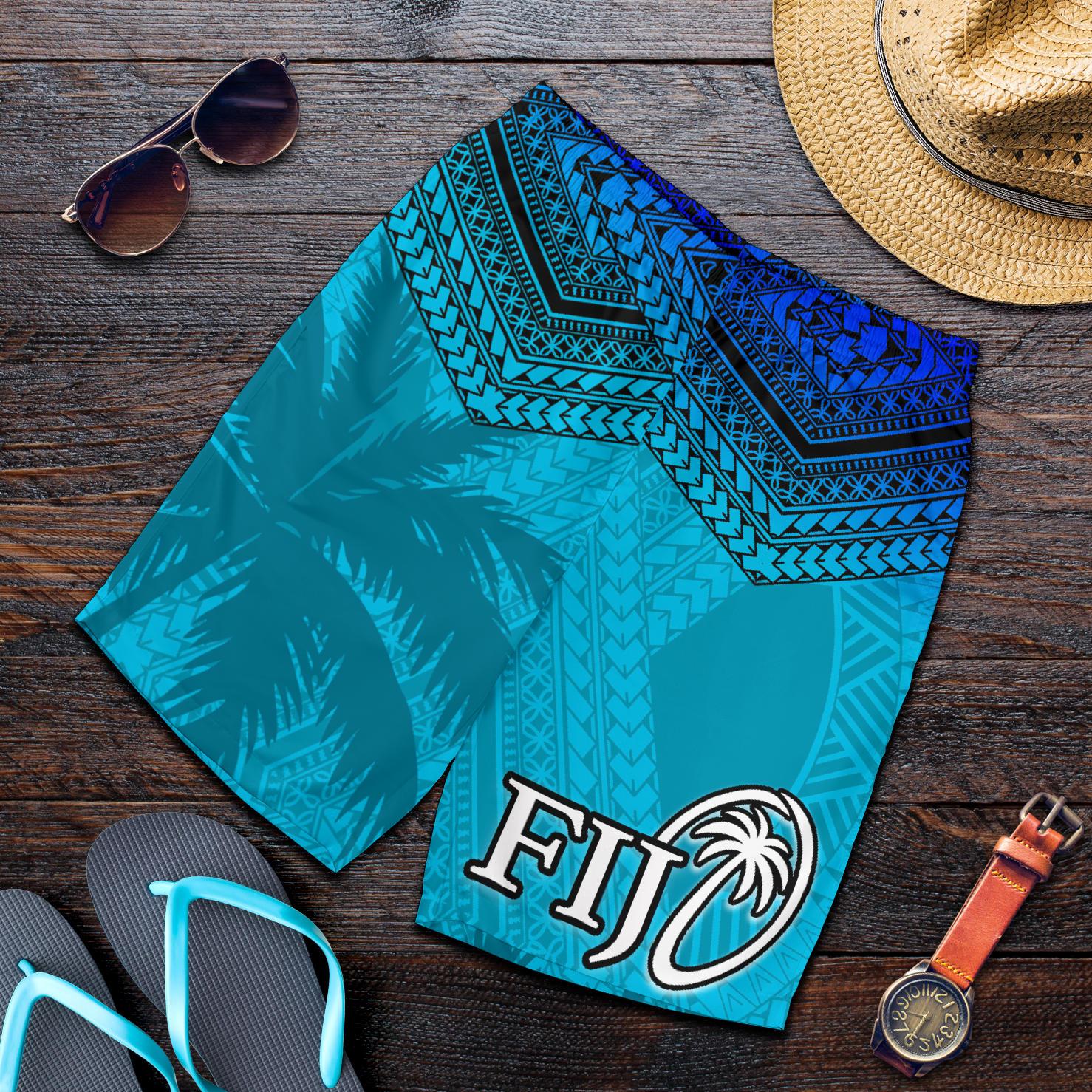 Fiji Rugby Polynesian All Over Print Men's Shorts Blue - Vibe Hoodie Shop