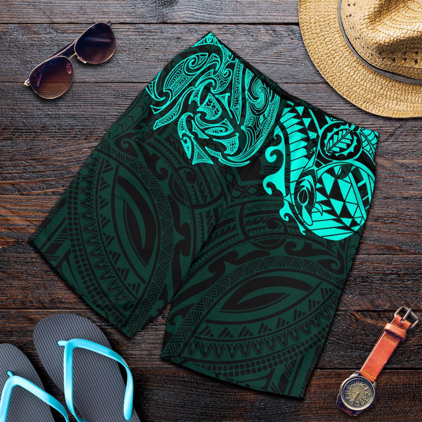 New Zealand All Over Print Men's Shorts, Maori Polynesian Tattoo Turquoise - Vibe Hoodie Shop