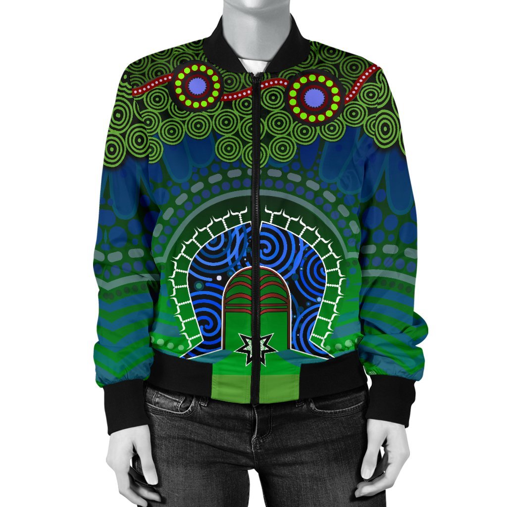 Torres Strait Women's Bomber Jacket - Dhari And Dot Patterns - Vibe Hoodie Shop