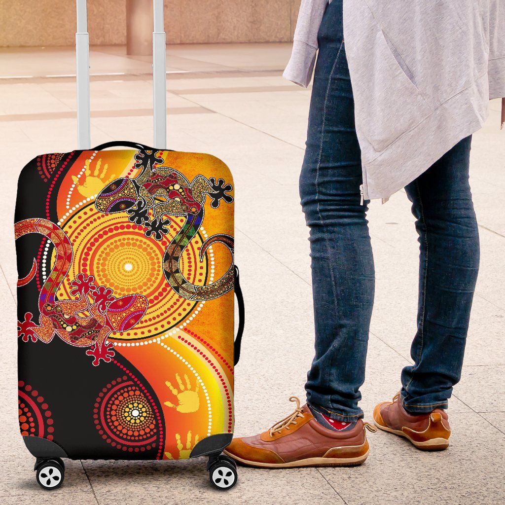 Aboriginal Luggage Covers - Couple Aboriginal Lizards - Vibe Hoodie Shop