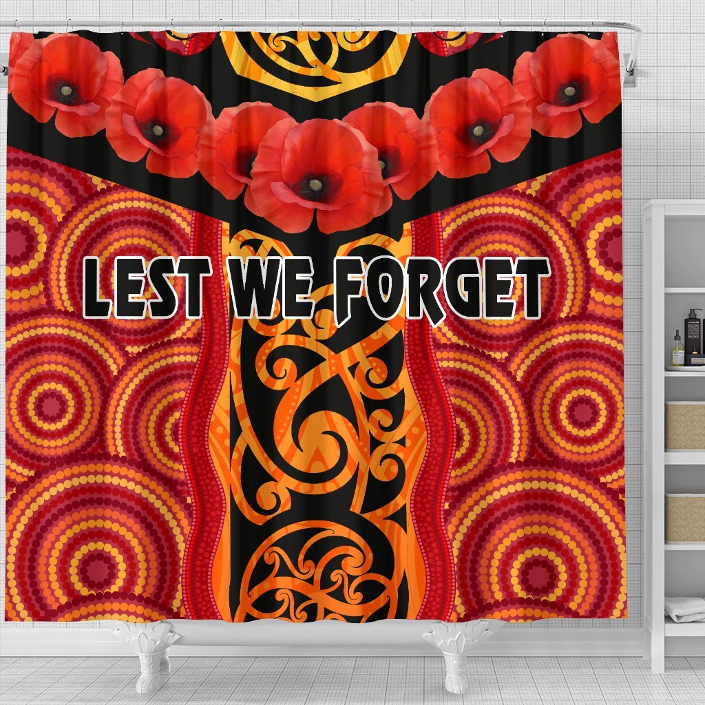 anzac-lest-we-forget-poppy-shower-curtain-new-zealand-maori-silver-fern-australia-aboriginal