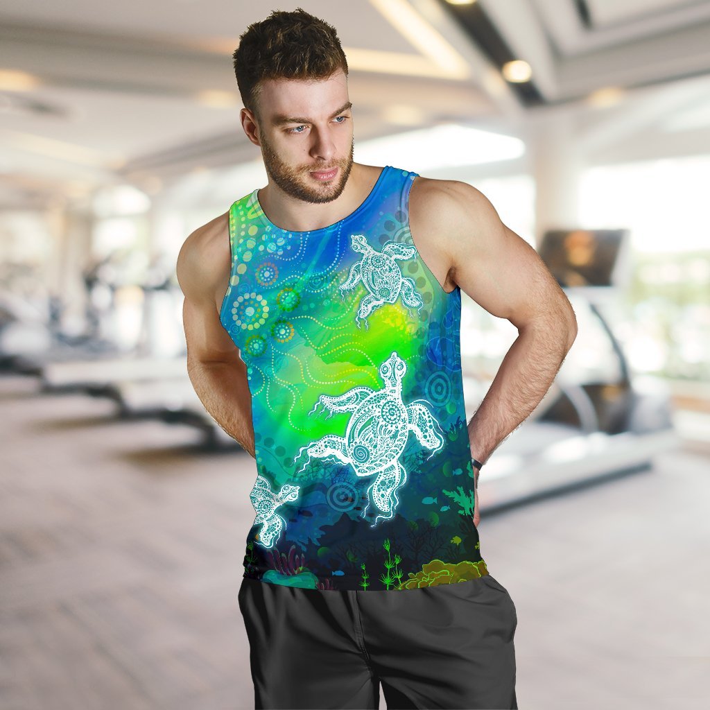 Aboriginal Men's Tank Top - Indigenous Turtle Ocean Dot Painting Art - Vibe Hoodie Shop