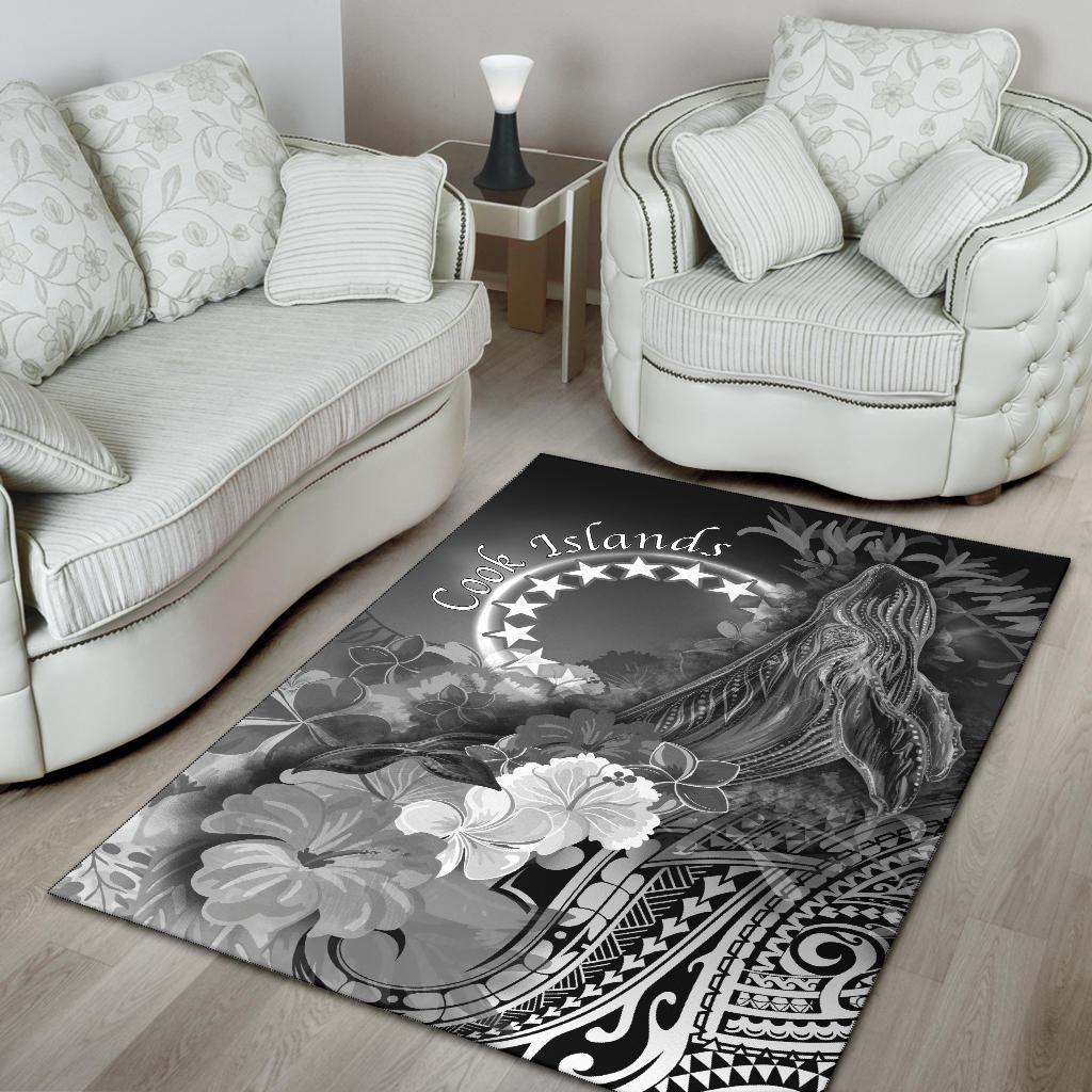 Cook Islands Area Rug - Humpback Whale with Tropical Flowers (White) - Vibe Hoodie Shop