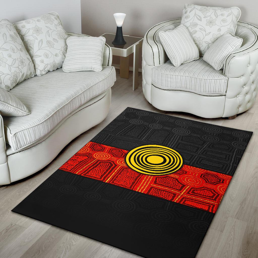 Aboriginal Area Rug - Aussie Indigenous Flag - Vibe Hoodie Shop