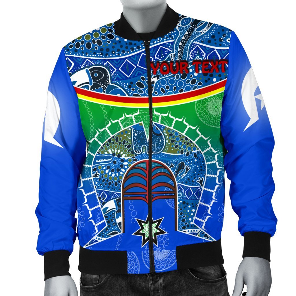 Personalised Men's Bomber Jacket - Torres Strait Symbol With Aboriginal Patterns - Vibe Hoodie Shop