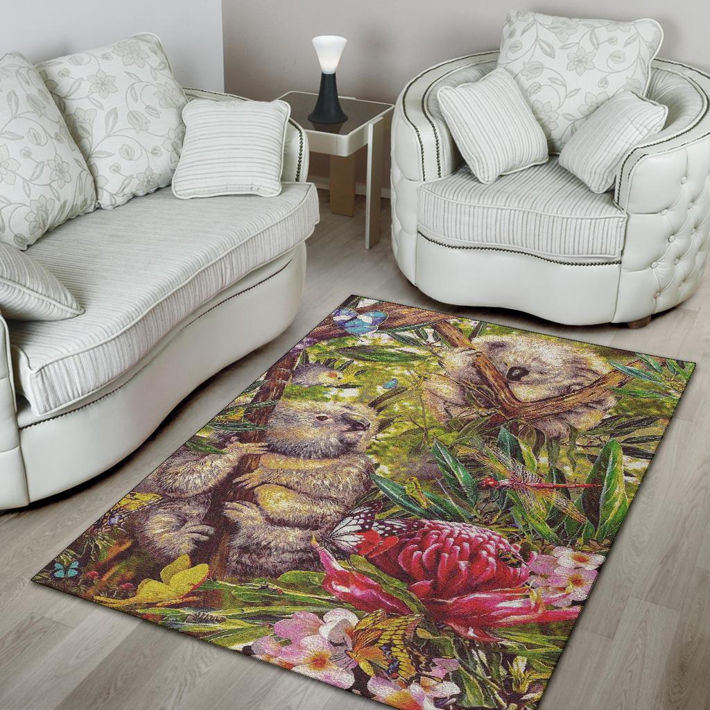 Koala Area Rug - 3D Koala with Waratah Flower Rug - Vibe Hoodie Shop