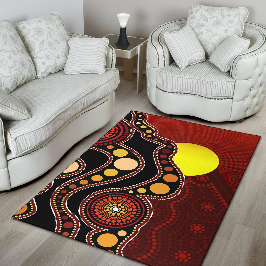 Aboriginal Area Rug - Australia Aboriginal Lives Matter Flag Circle Dot Painting Art - Vibe Hoodie Shop