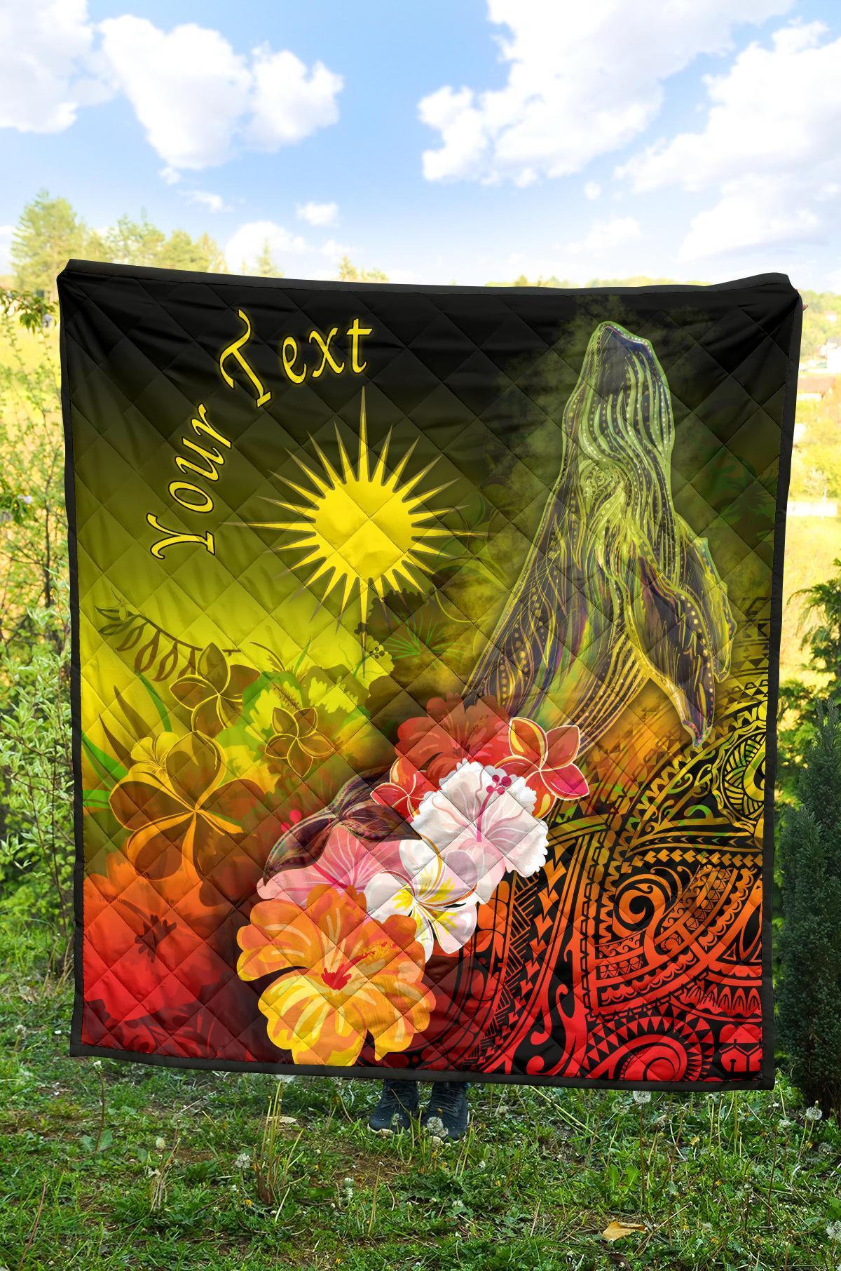 Marshall Islands Custom Personalised Premium Quilt - Humpback Whale with Tropical Flowers (Yellow) - Vibe Hoodie Shop