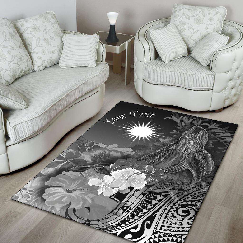 Marshall Islands Custom Personalised Area Rug - Humpback Whale with Tropical Flowers (White) - Vibe Hoodie Shop