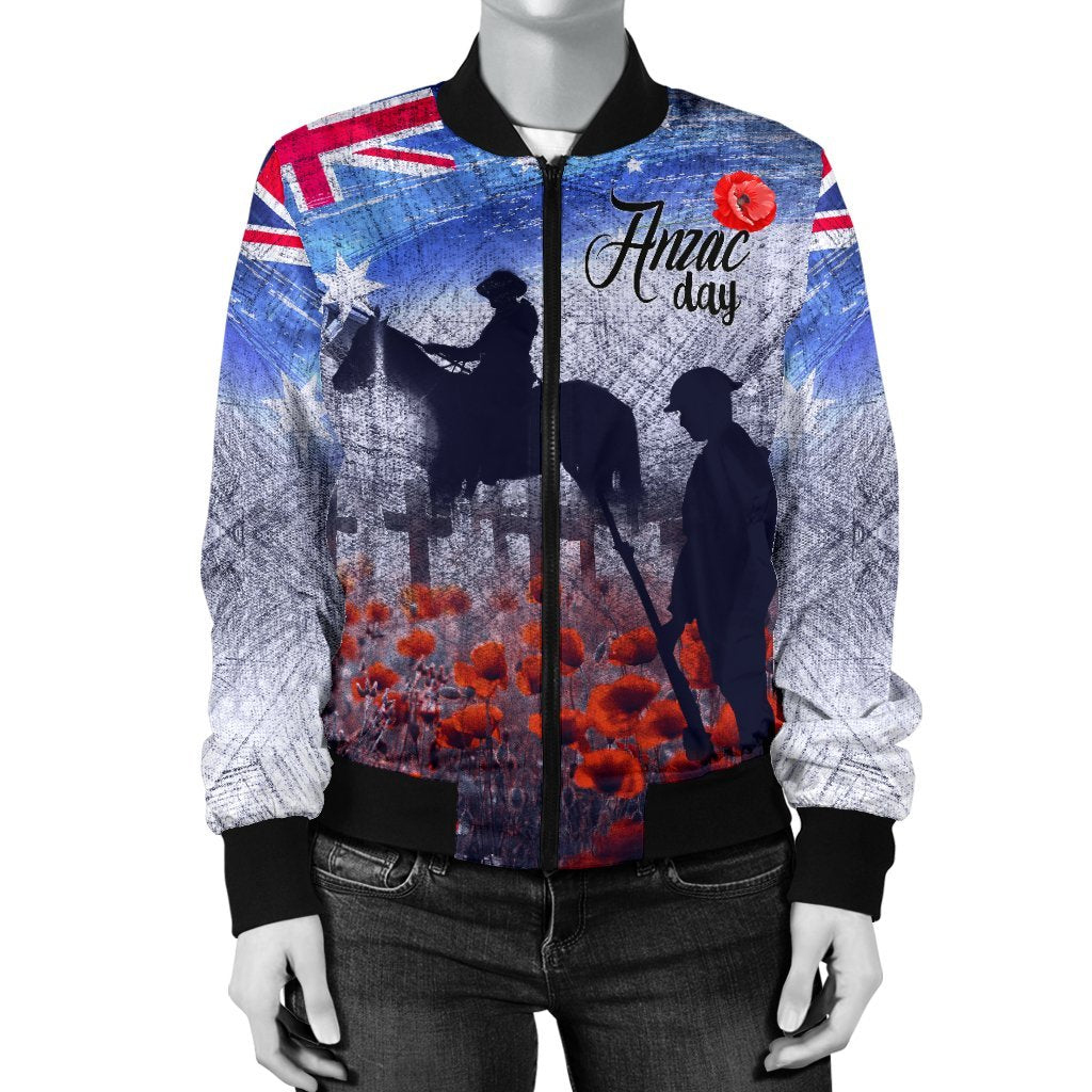 ANZAC Day Women's Bomber Jacket - Lest We Forget Vintage Poppies - Vibe Hoodie Shop