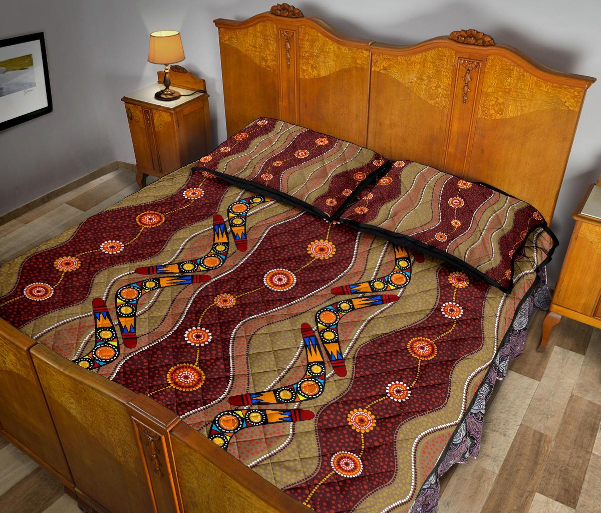 Aboriginal Quilt Cover Set, Boomerang Patterns Dot Painting - Vibe Hoodie Shop