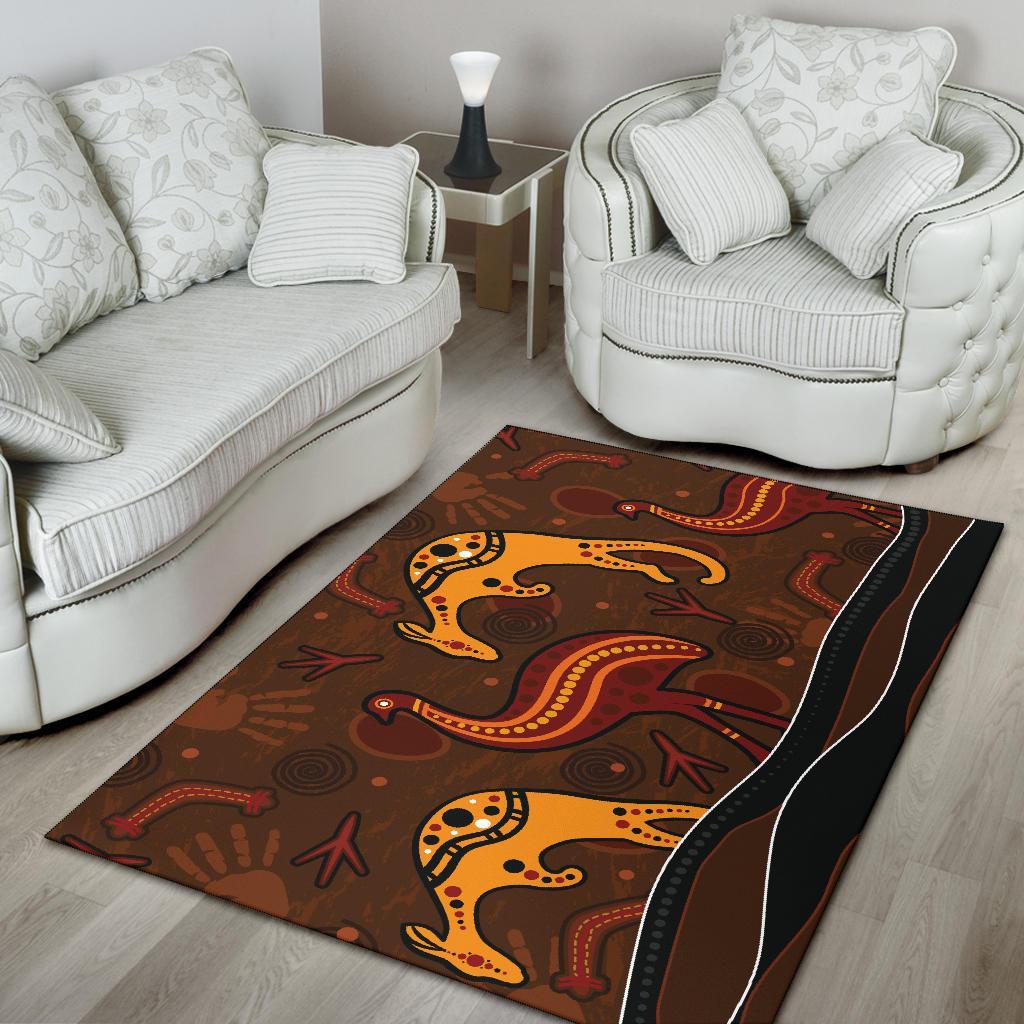 Aboriginal Area Rug - Indigenous Kangaroo and Emu Brown Color - Vibe Hoodie Shop