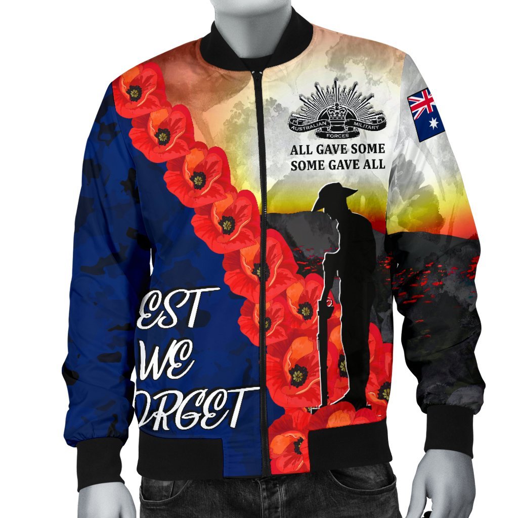 ANZAC Lest We Forget Men's Bomber Jacket - All Gave Some, Some Gave All - - Vibe Hoodie Shop