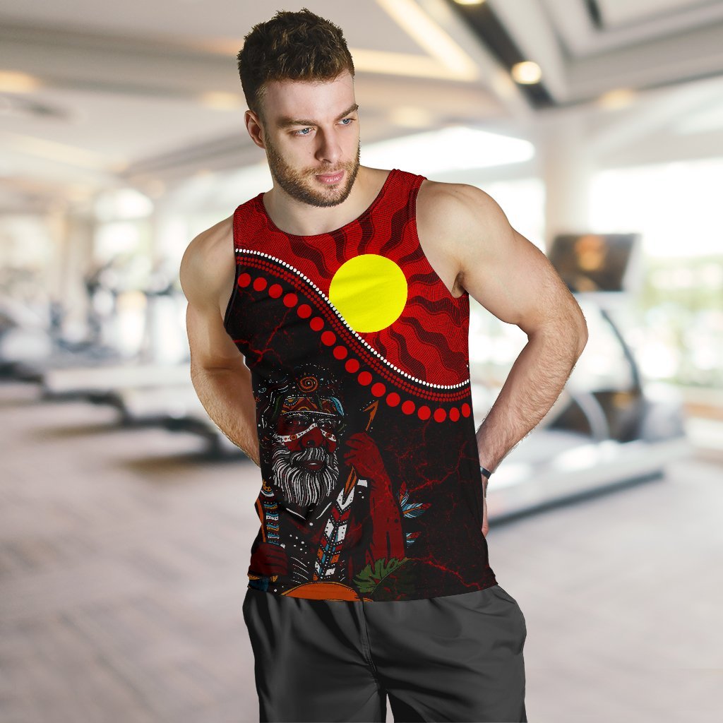 Aboriginal Men's Tank Top - Indigenous People And Sun - Vibe Hoodie Shop