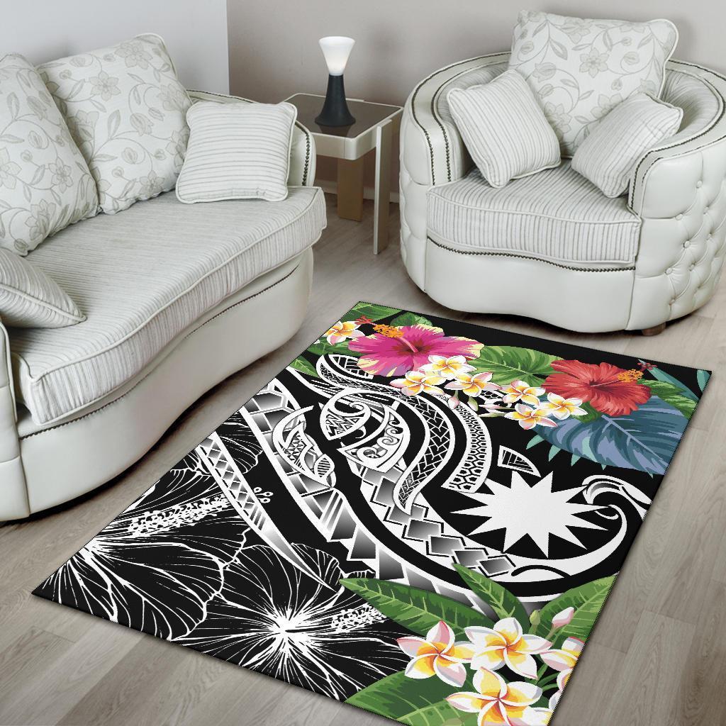 Nauru Polynesian Area Rug - Summer Plumeria (Black) - Vibe Hoodie Shop