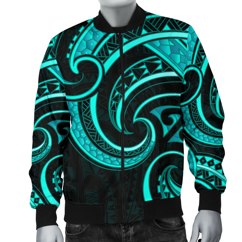 New Zealand Maori Mangopare Men Bomber Jacket Polynesian - Turquoise - Vibe Hoodie Shop