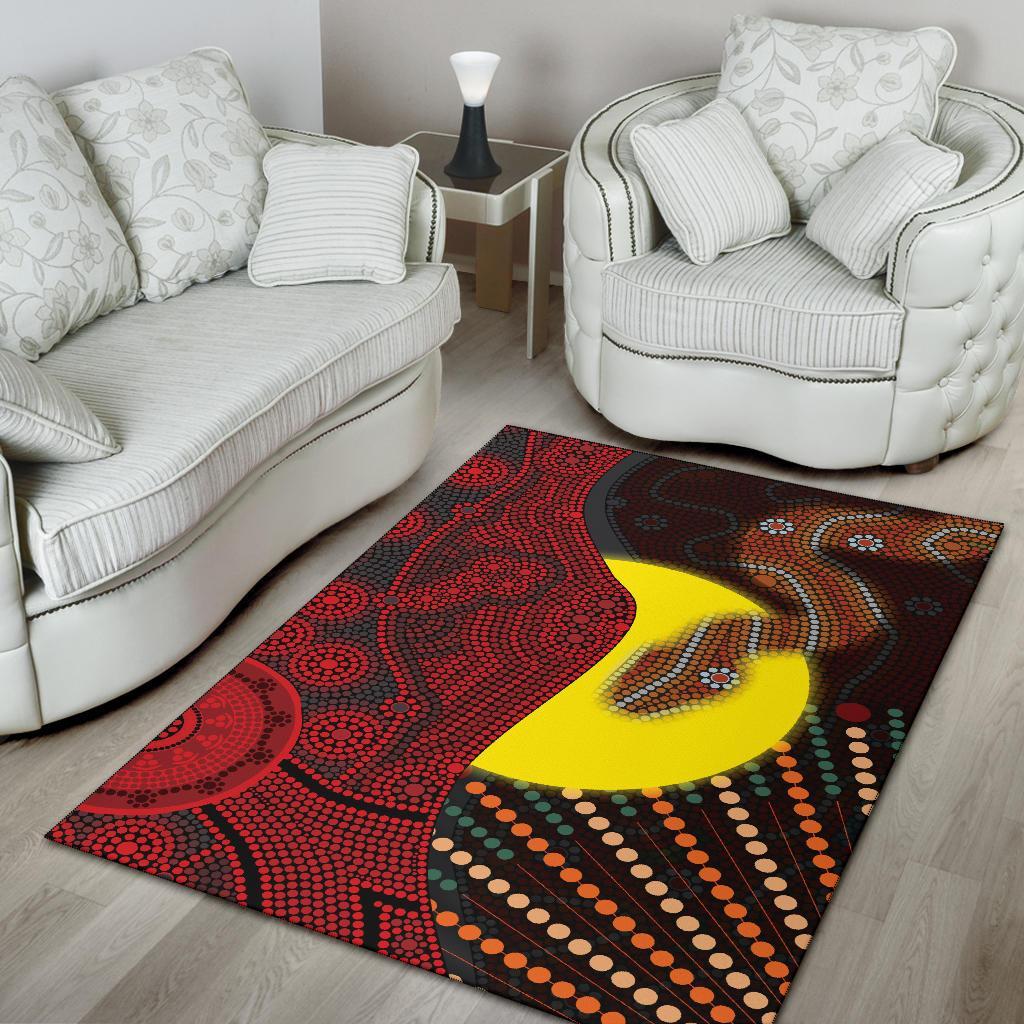 Aboriginal Area Rug - Indigenous Snake Sun Dot Painting - Vibe Hoodie Shop