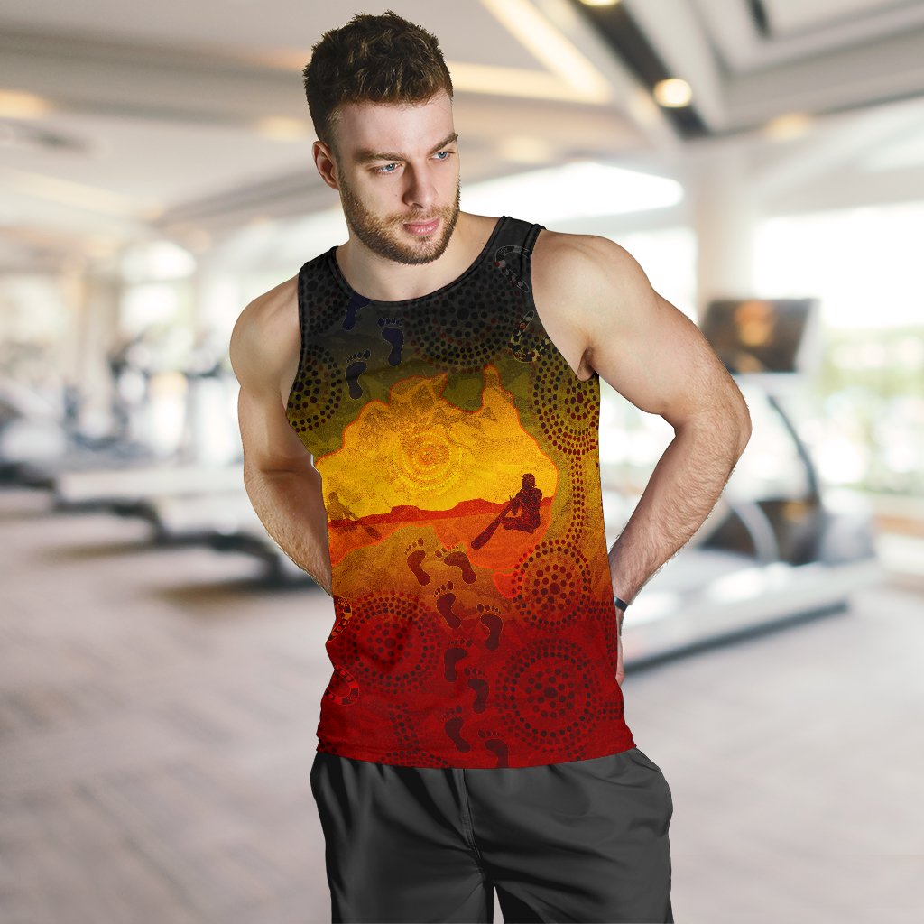 Aboriginal Men's Tank Top, Australian Map with Indigenous Color - Vibe Hoodie Shop