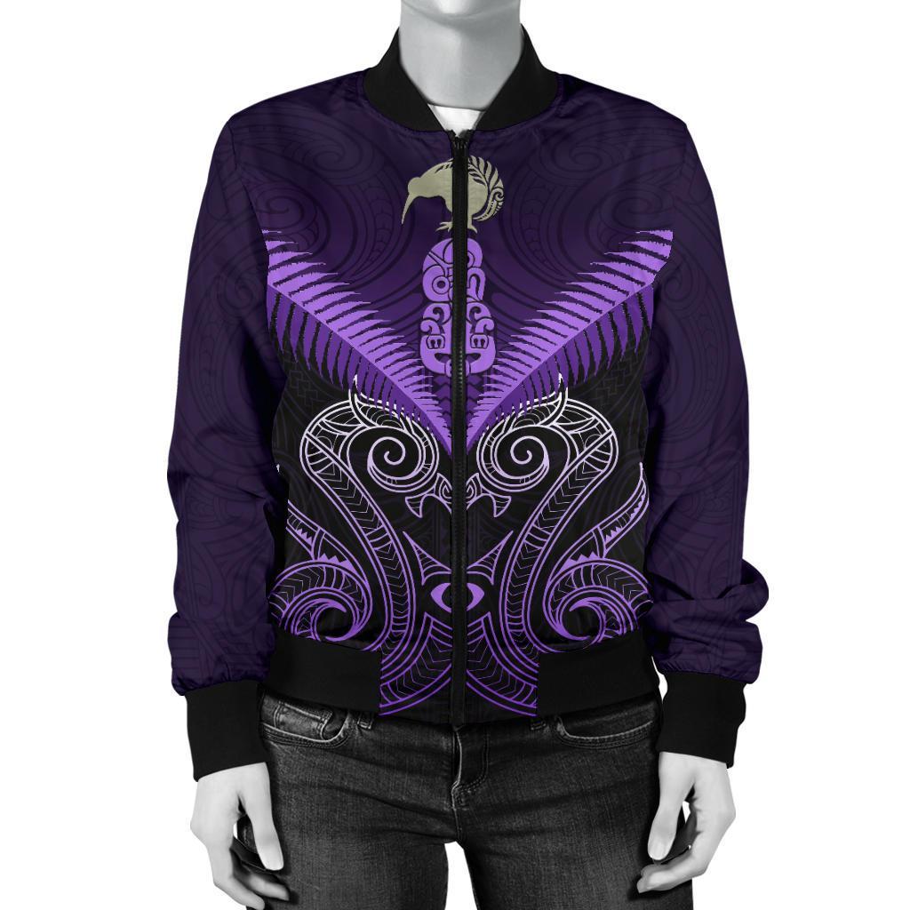 Maori Manaia New Zealand Women Bomber Jacket Purple - Vibe Hoodie Shop