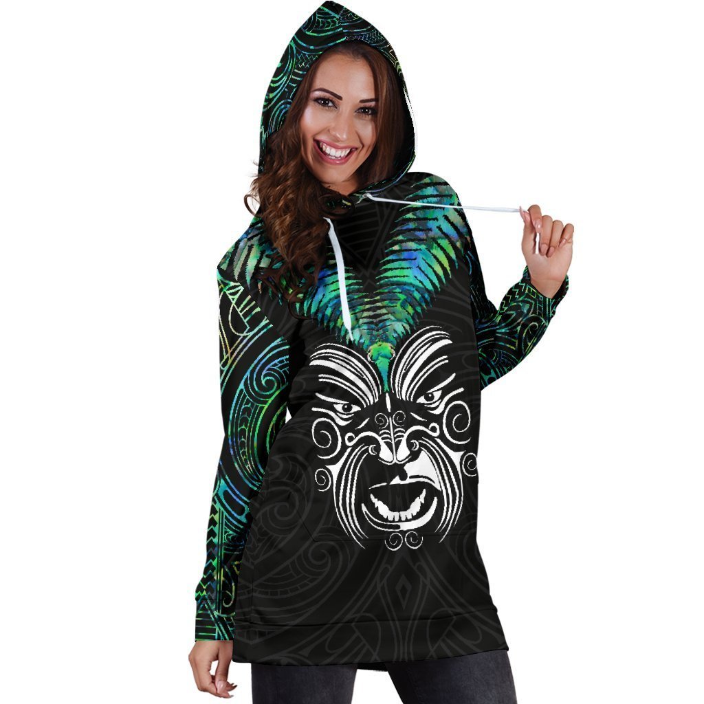 New Zealand Maori Moko Women's Hoodie Dress Paua Shell - Vibe Hoodie Shop