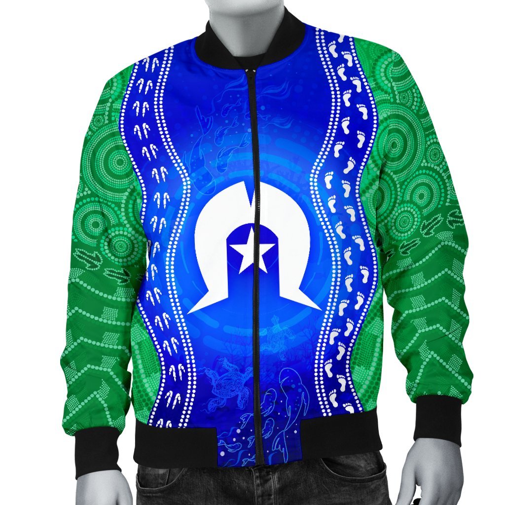 Torres Strait Islanders Men's Bomber Jacket - Torres Symbol With Aboriginal Patterns - Vibe Hoodie Shop