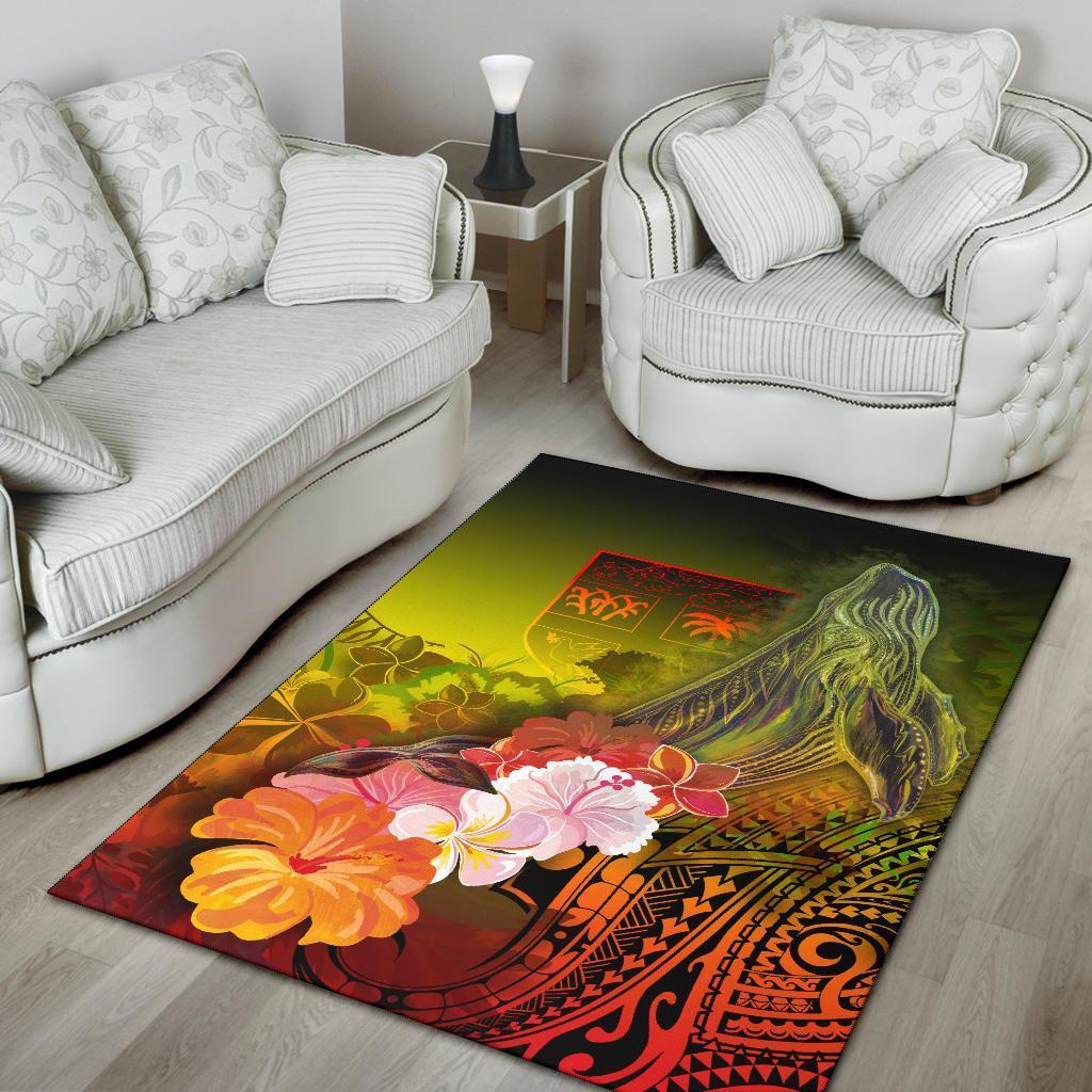 Fiji Area Rug - Humpback Whale with Tropical Flowers (Yellow) - Vibe Hoodie Shop