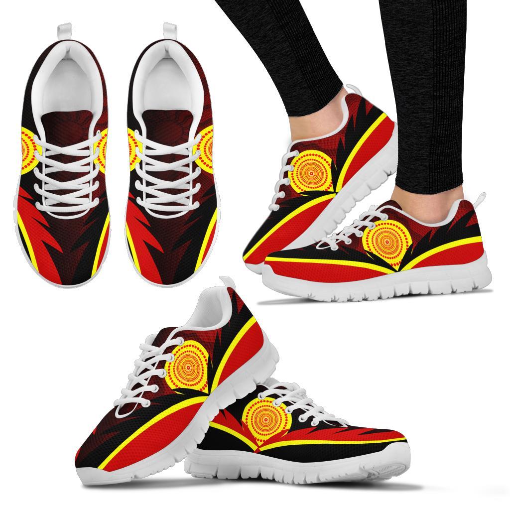 Aboriginal Sneakers - Indigenous Flag With Footprint Hand Art - Vibe Hoodie Shop