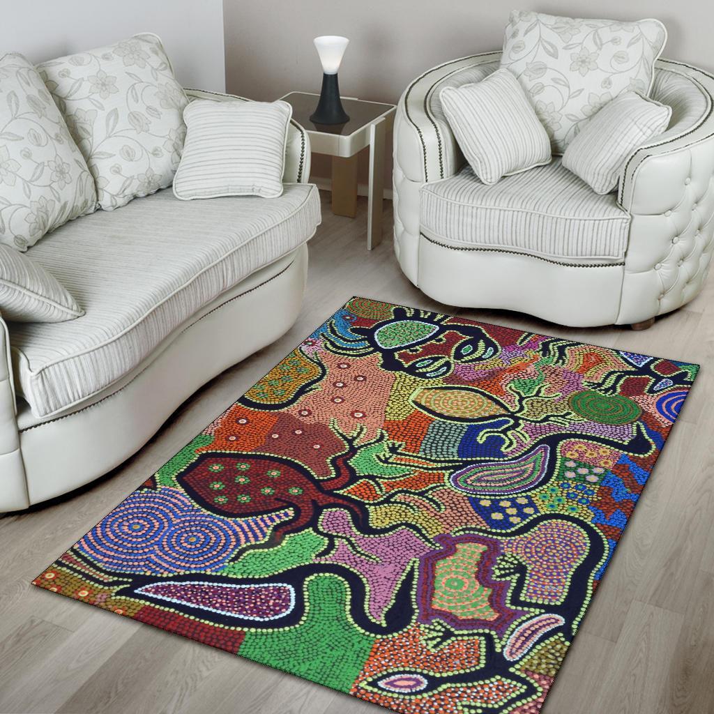 Area Rug - Aboriginal Dot Art Painting With Australia Animal - Vibe Hoodie Shop