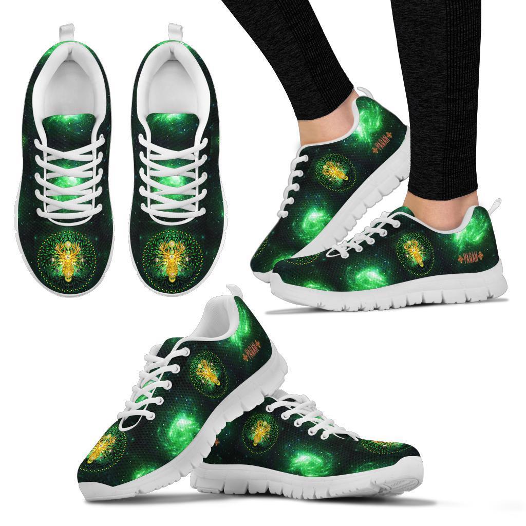 Celtic Pagan Deer Sneakers - Moon Phases Deer with Tree of Life - Vibe Hoodie Shop