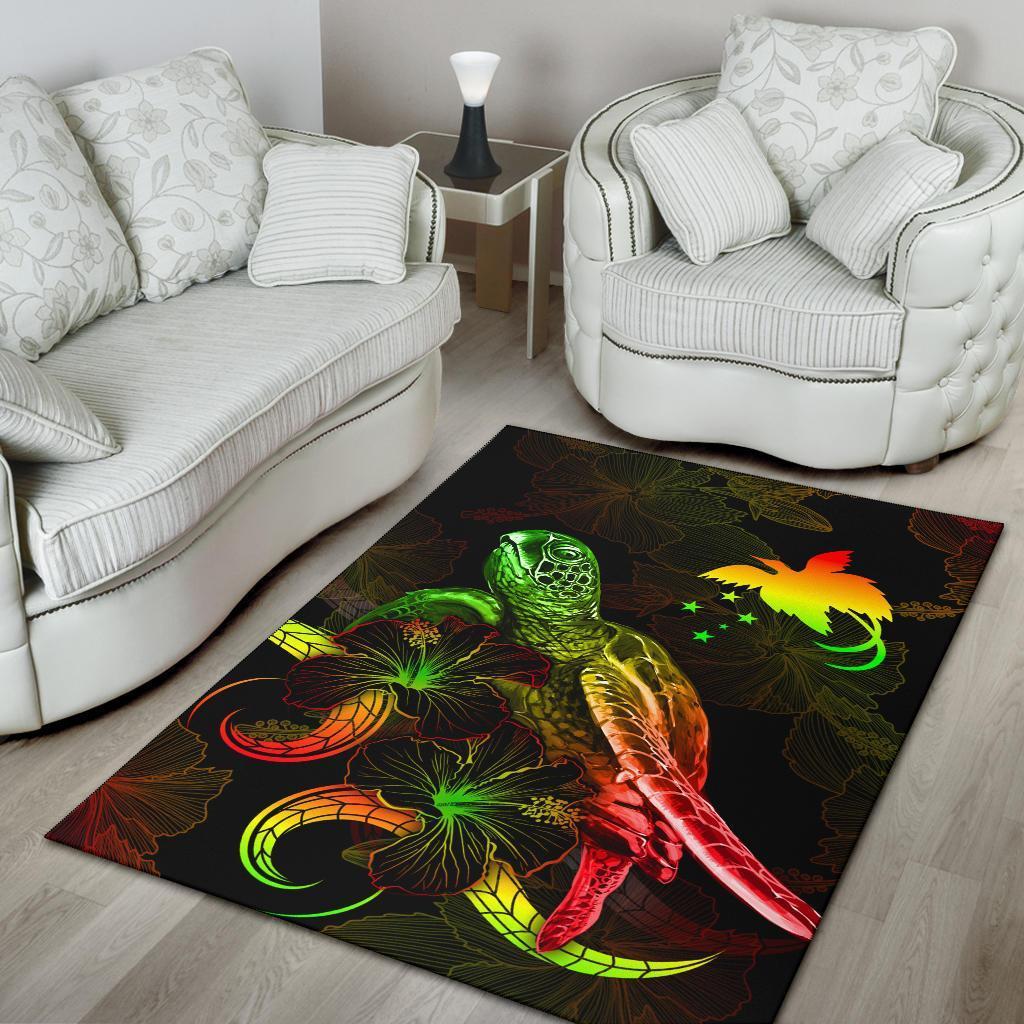 Papua New Guinea Polynesian Area Rugs - Turtle With Blooming Hibiscus Reggae - Vibe Hoodie Shop