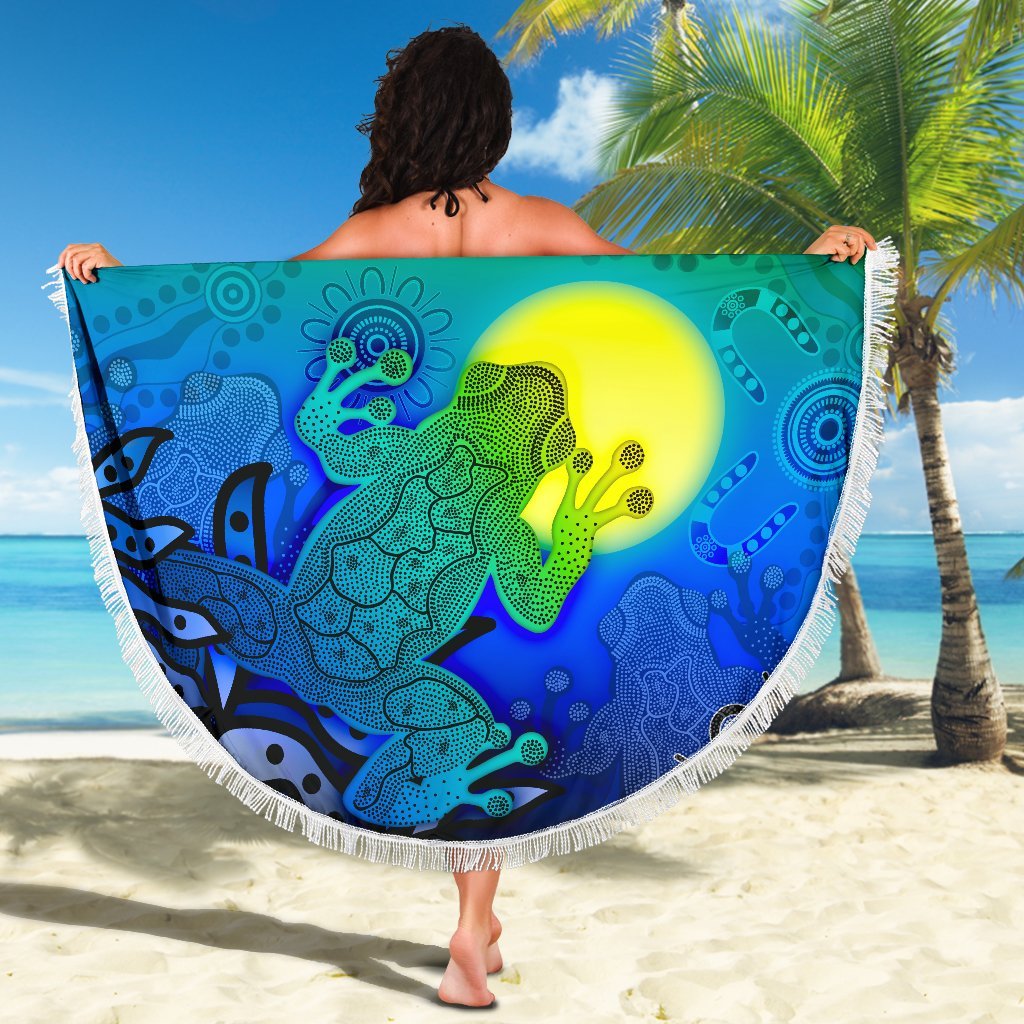 aboriginal-beach-blanket-indigenous-frog-blue