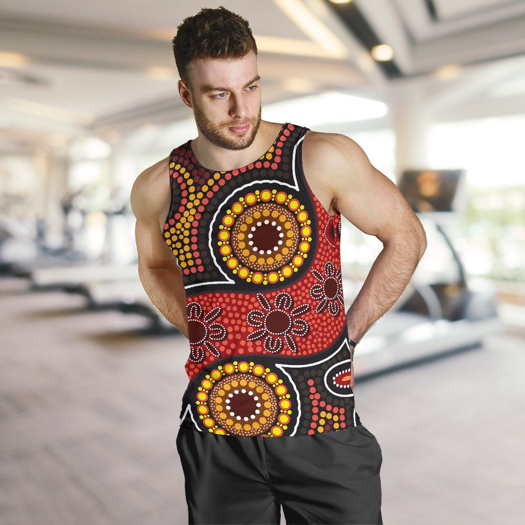 Aboriginal Men's Tank Top - Indigenous Circle Dot Painting Style - - Vibe Hoodie Shop