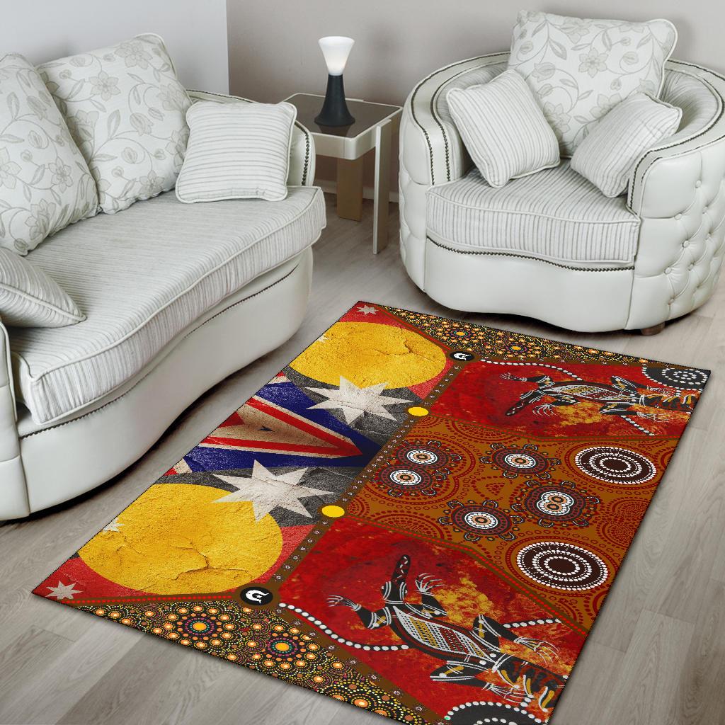 Area Rug - Aboriginal Dot Painting and Flags, Crocodile - Vibe Hoodie Shop