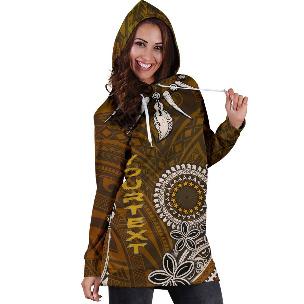 Cook Islands Custom Personalised Women's Hoodie Dress - Polynesian Boar Tusk - Vibe Hoodie Shop