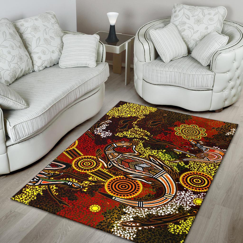 Aboriginal Area Rug, Kangaroo and Lizard Dot Painting Art - Vibe Hoodie Shop