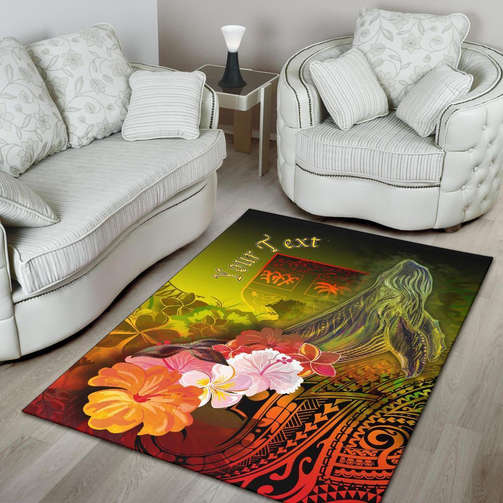 Fiji Custom Personalised Area Rug - Humpback Whale with Tropical Flowers (Yellow) - Vibe Hoodie Shop