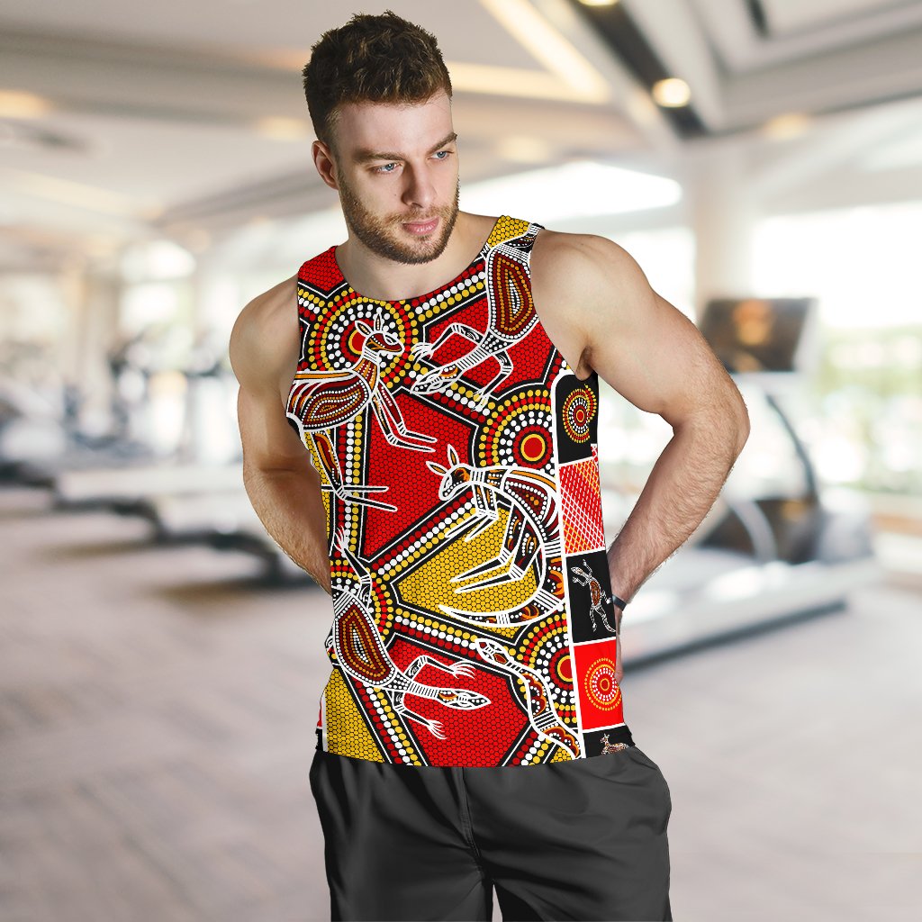 Aboriginal Men's Tank Top, Kangaroo Dot Painting Patterns - Vibe Hoodie Shop