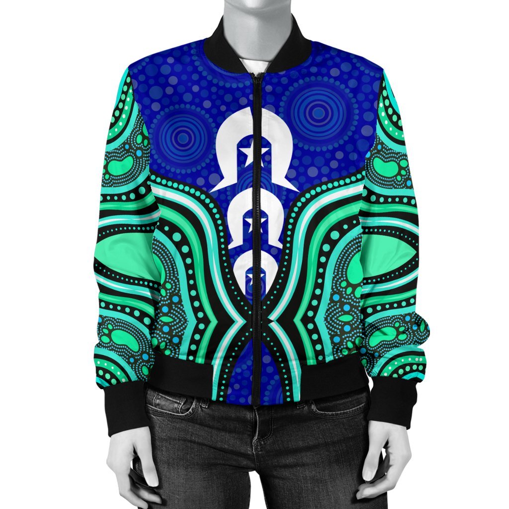 Torres Strait Women's Bomber Jacket - Torres Strait Symbol And Aboriginal Patterns - Vibe Hoodie Shop