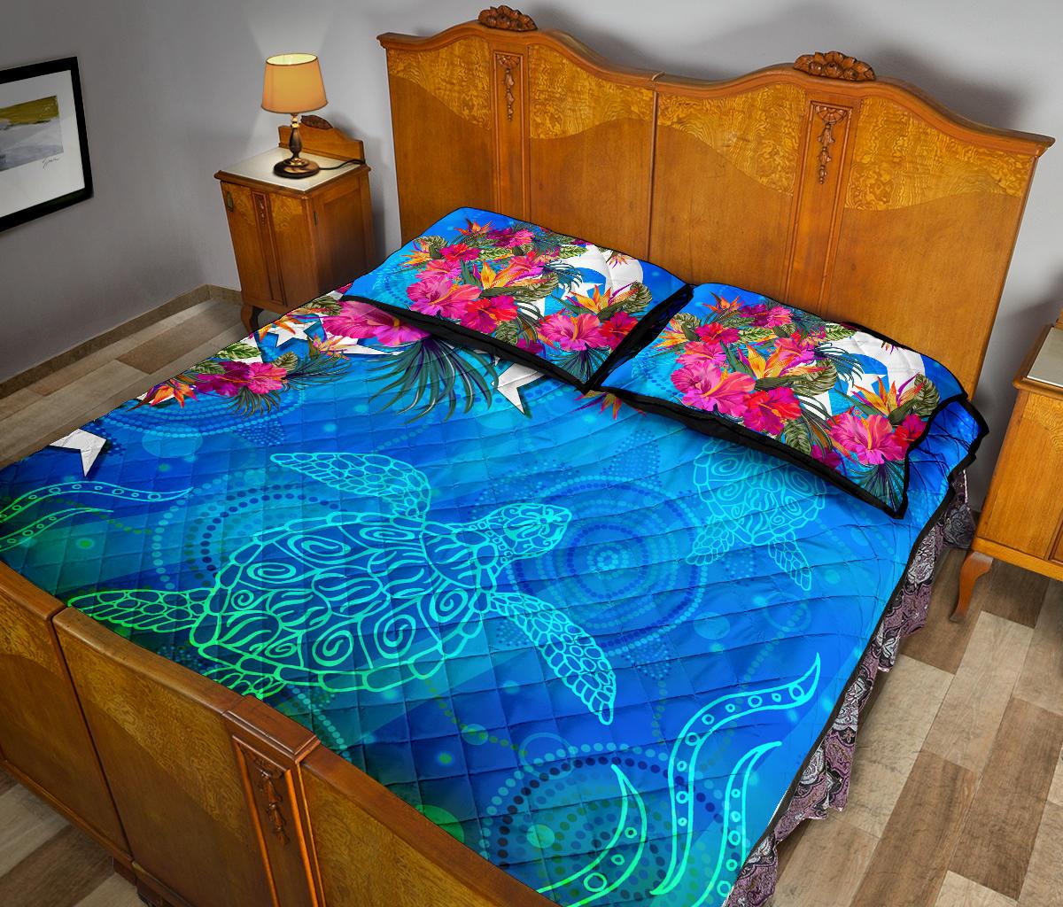 Qui Bed Set - Torres Strait Blue Sea With Hibiscus - Vibe Hoodie Shop