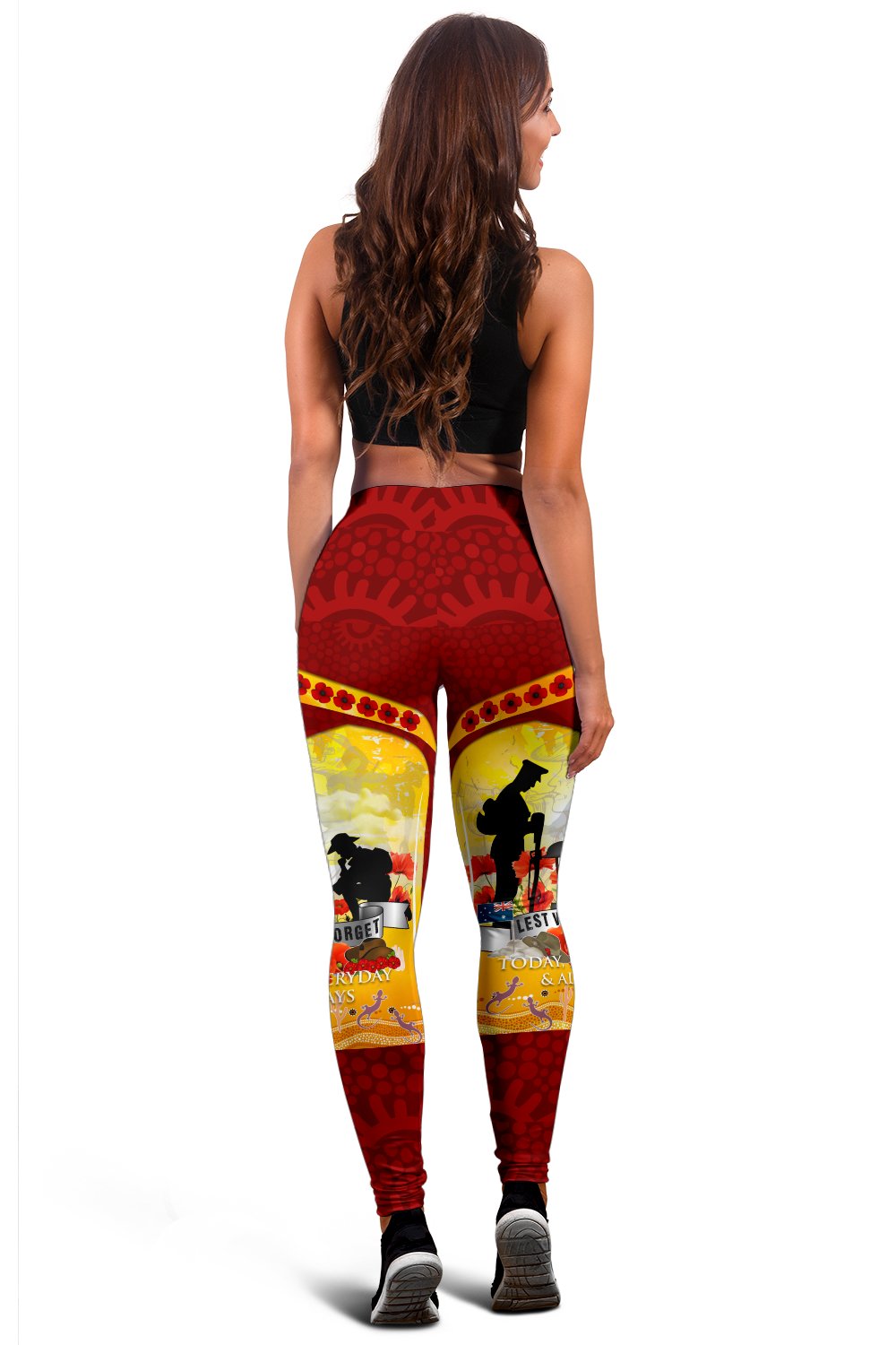 ANZAC Women's Leggings - Lest We Forget Aboriginal Version - Vibe Hoodie Shop