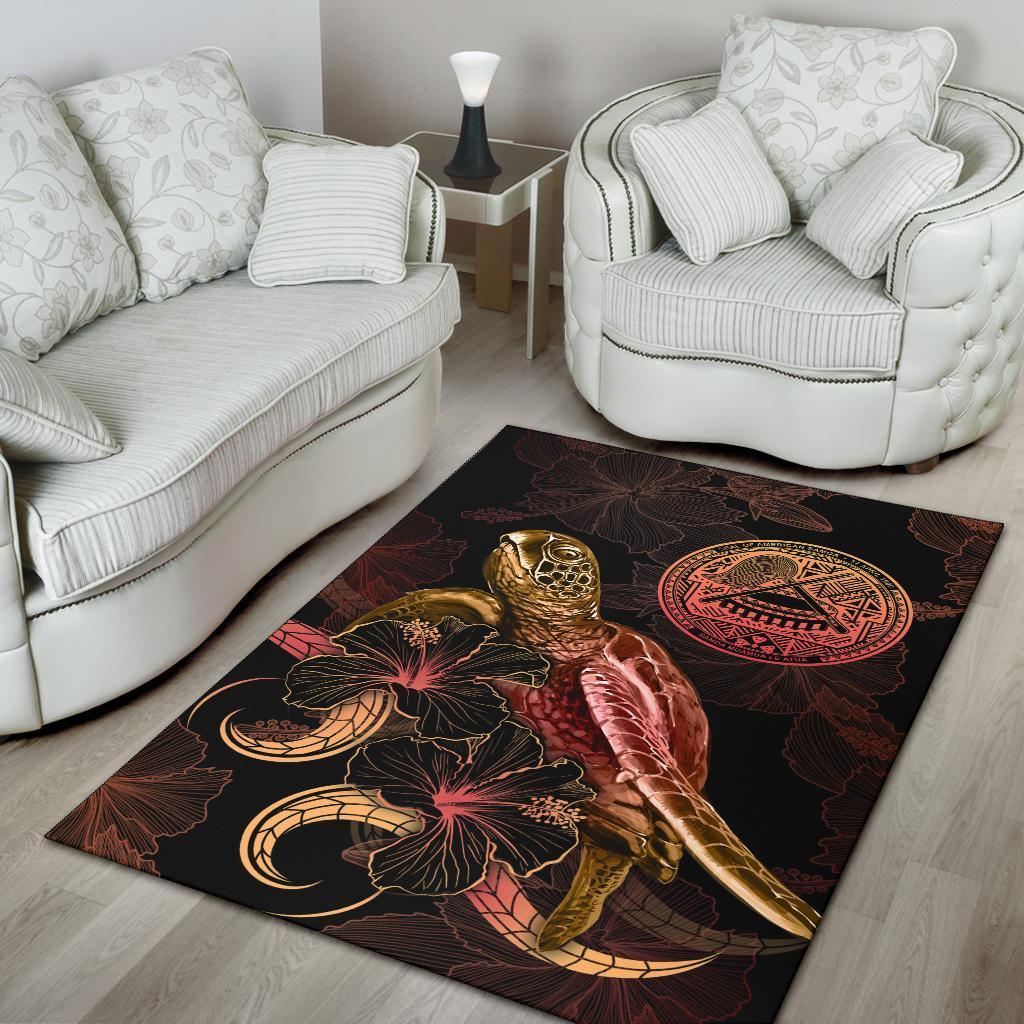 American Samoa Polynesian Area Rugs - Turtle With Blooming Hibiscus Gold - Vibe Hoodie Shop